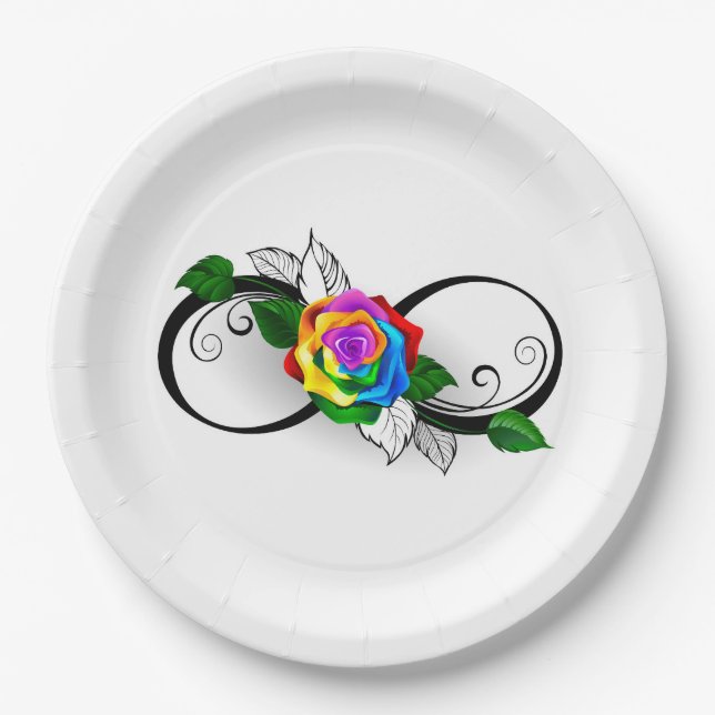 Assiettes En Carton Symbole d'infini avec Rose arc-en-ciel (Devant)