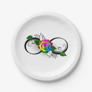 Assiettes En Carton Symbole d'infini avec rose arc-en-ciel