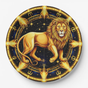 Assiettes En Carton Symbole du Lion du Zodiaque sur Fond Céleste Étoil