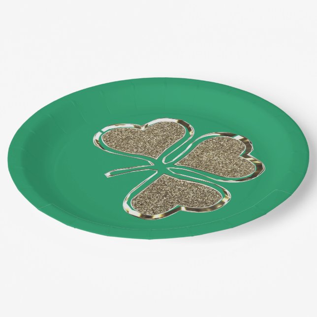 Assiettes En Carton Symbole irlandais shamrock Clover Irlande Gold Ele (Angle)
