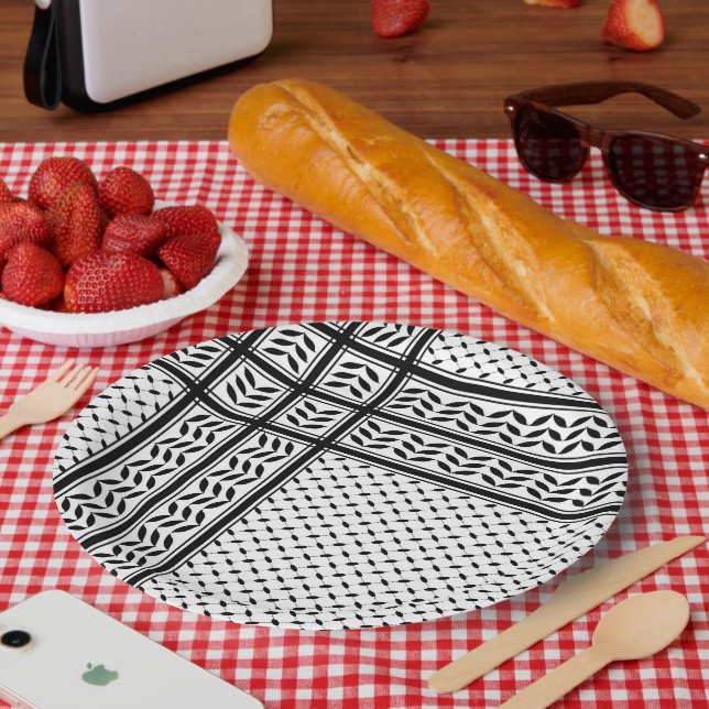Assiettes En Carton Symbole Keffiyeh de la Palestine Motif de résistan (Pique-nique)
