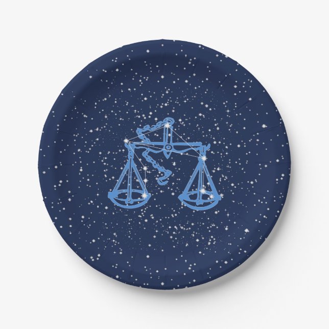Assiettes En Carton Symbole Libra Constellation et Zodiac avec étoiles (Devant)