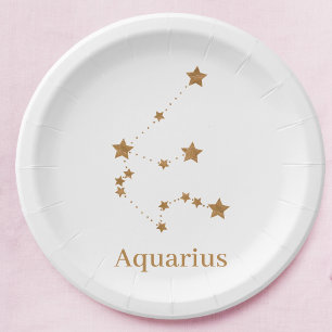 Assiettes En Carton Symbole moderne Zodiac Gold Aquarius   Air de l'él