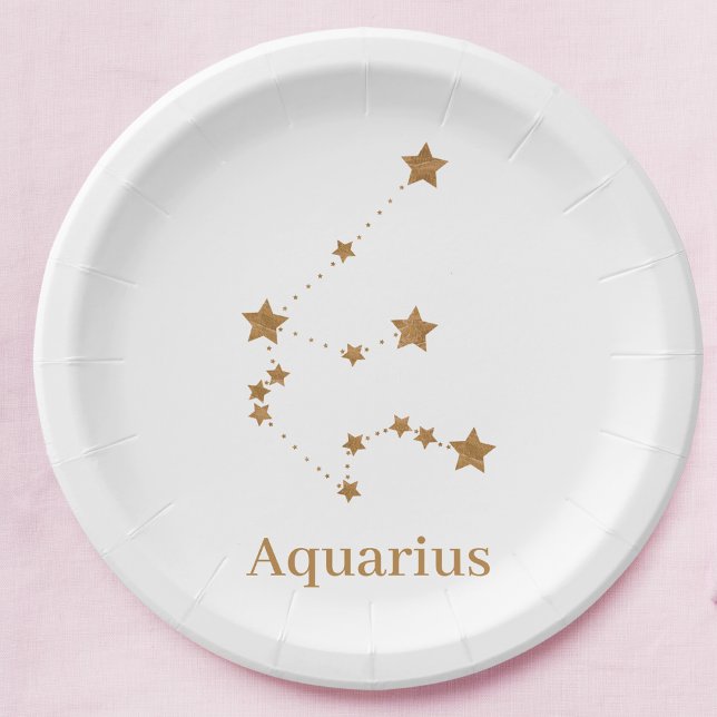 Assiettes En Carton Symbole moderne Zodiac Gold Aquarius | Air de l'él (Créateur téléchargé)