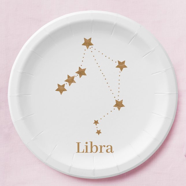 Assiettes En Carton Symbole moderne Zodiac Gold Libra | Air de l'éléme (Créateur téléchargé)