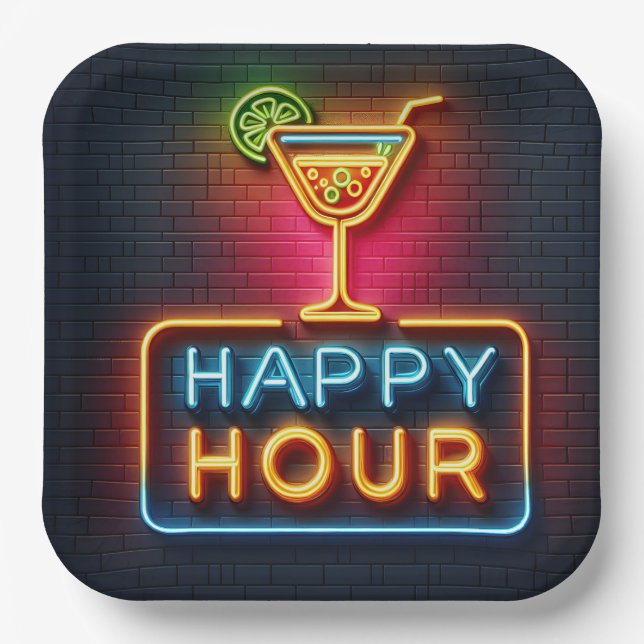 Assiettes En Carton SYMBOLE NEON Happy Hour (Recto)