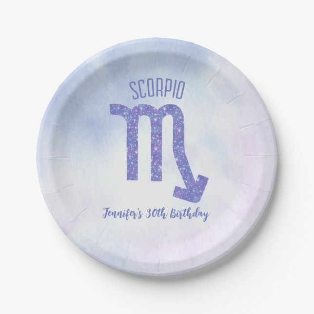 Assiettes En Carton Symbole personnalisé Scorpio violet fête d'anniver (Devant)