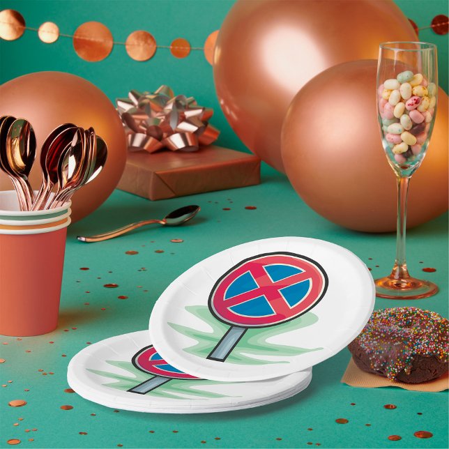 Assiettes En Carton Symbole rouge bleu de la route de stationnement (Créateur téléchargé)