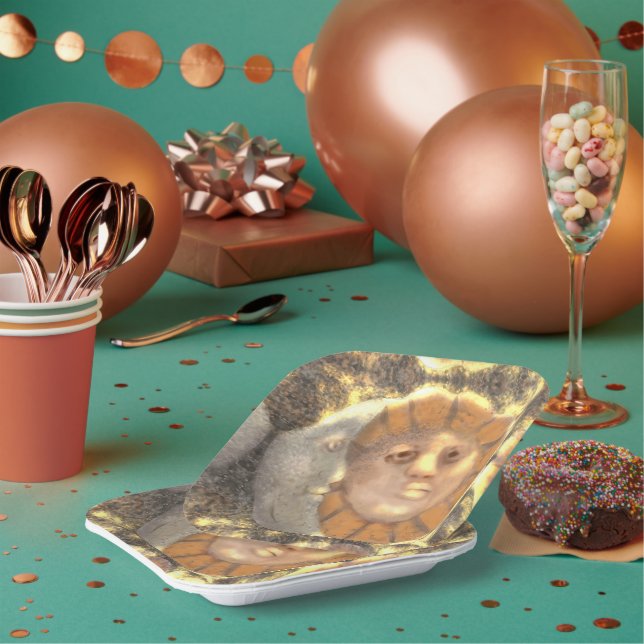 Assiettes En Carton Symbole soleil et lune relique conception de l'oeu (Multi)