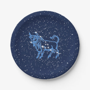 Assiettes En Carton Symbole Taurus Constellation et Zodiaque avec éto