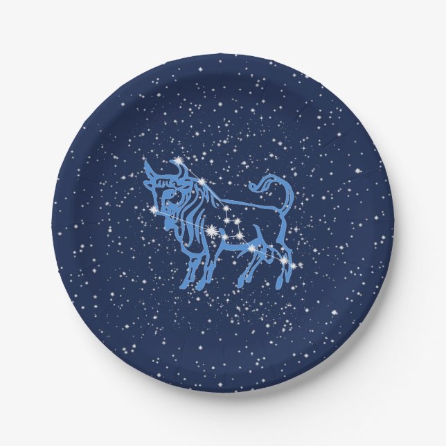 Assiettes En Carton Symbole Taurus Constellation et Zodiaque avec étoi (Devant)