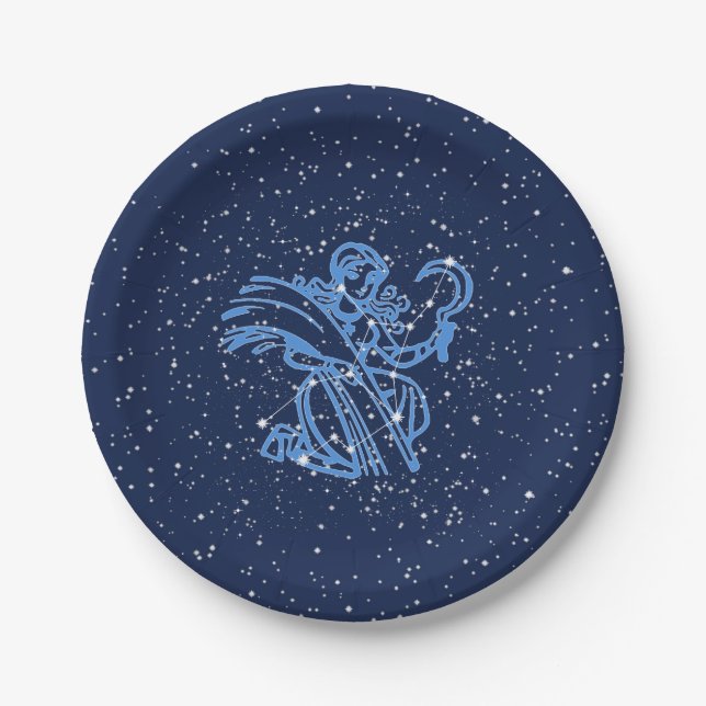 Assiettes En Carton Symbole Virgo Constellation et Zodiac avec étoiles (Devant)
