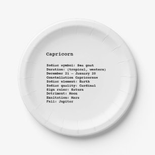 Assiettes En Carton SYMBOLE Zodiaque de Capricorne Astrologie Naissanc