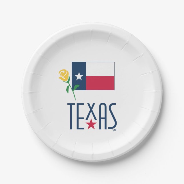 Assiettes En Carton Symboles de Texas, Texas Flag et Yellow Rose (Devant)