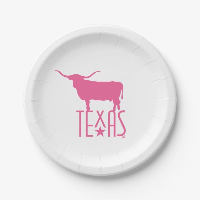 Assiettes En Carton Symboles du Texas, Longhorn, rose (Devant)