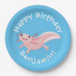 Assiettes En Carton Sympa rose heureux axolotl anniversaire personnali