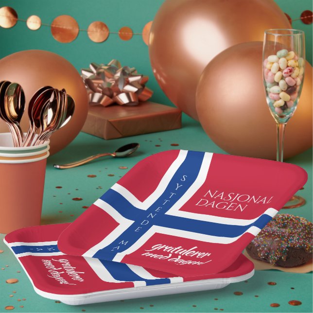 Assiettes En Carton Syttende Mai 17 mai Drapeau de la Journée national (Multi)