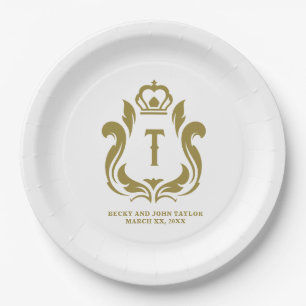 Assiettes En Carton T Monogramme initial Gold Crest