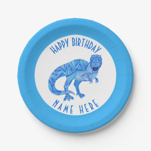 Assiettes En Carton T-Rex Blue Dinosaur Cute Prehistory Party Thème