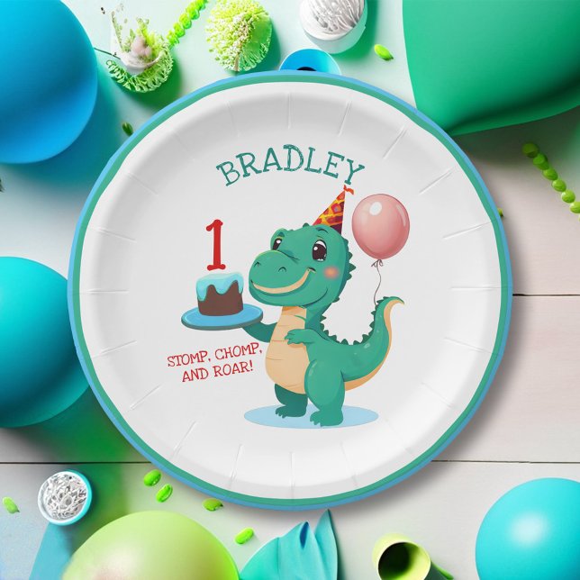 Assiettes En Carton T Rex Dinosaur Ajouter l'âge Anniversaire (Créateur téléchargé)