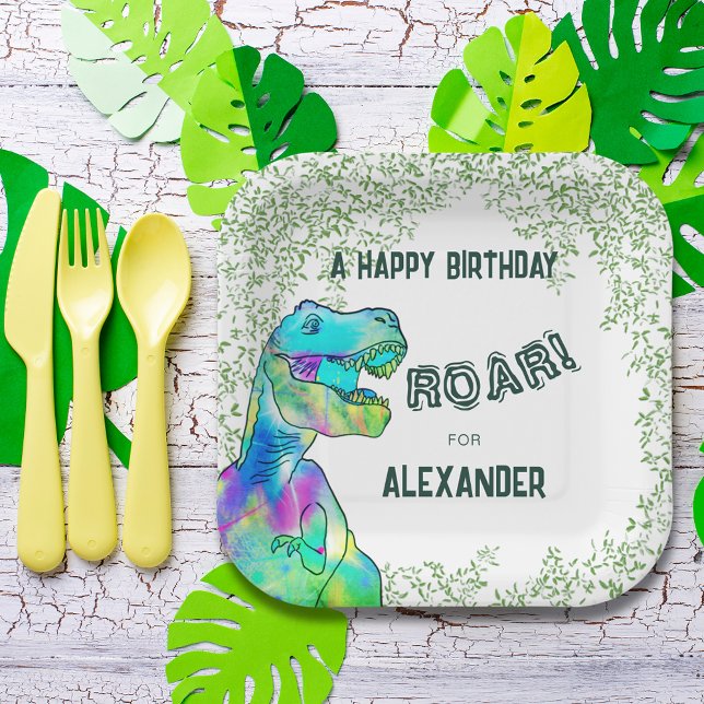 Assiettes En Carton T-Rex Roar Dinosaur Jungle Anniversaire (T-rex birthday party roar dinosaur jungle personalized paper plate)