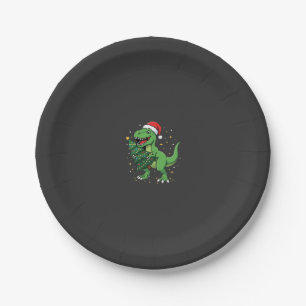 Assiettes En Carton T-Rex Santa Dinosaure de Noël