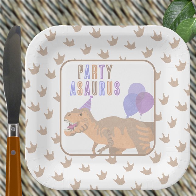 Assiettes En Carton T-Rex Tan Cute Jurassic Dinosaur Anniversaire (These PARTY ASAURUS dinosaur birthday paper plates are great for any age at your dino themed party)