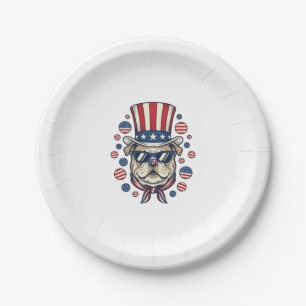 Assiettes En Carton T-shirt avec gravure vintage de bulldog patriotiqu
