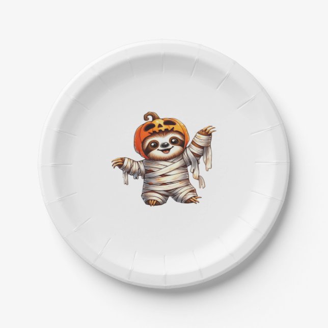 Assiettes En Carton T-shirt classique de Sloth Mummy Halloween (Devant)