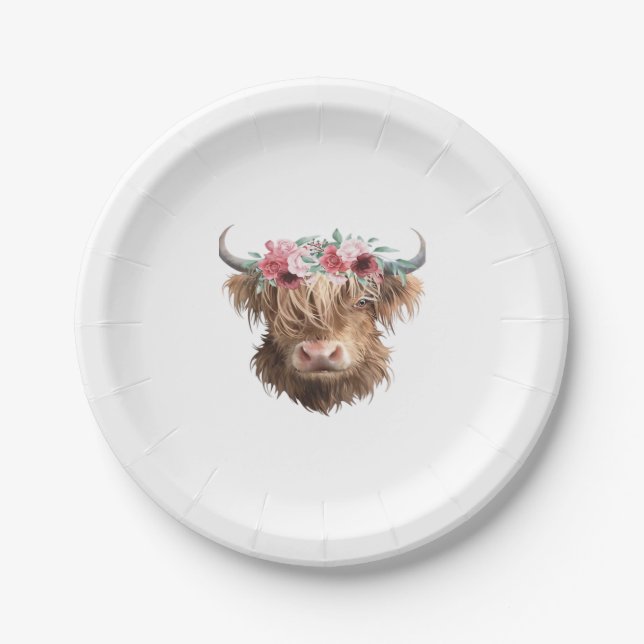 Assiettes En Carton T-shirt classique Peinture de vache Highland (Devant)