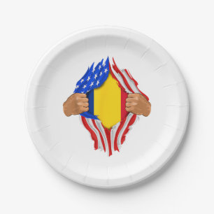 Assiettes En Carton T-Shirt Sang Roumain en Moi Drapeau Roumain