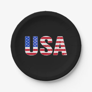 Assiettes En Carton T Shirt USA Drapeau Américain Patriotique Hommes F