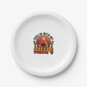 Assiettes En Carton T-Shirt Vintage Halloween Chillin Avec Mes Creeps 
