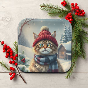 Assiettes En Carton Tabby Chat en hiver avant l'hiver avant l'hiver et