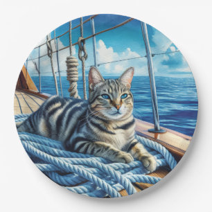 Assiettes En Carton Tabby Chat Sur Les Cordes De Bateau