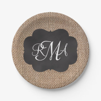 Assiettes En Carton Tableau de bord Burlap Look Triple Script monogram