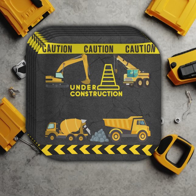 Assiettes En Carton Tableau de bord en construction Baby shower (Créateur téléchargé)