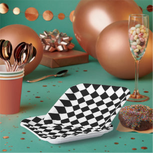 Assiettes En Carton Tableau de bord noir et blanc À damiers Drapeau