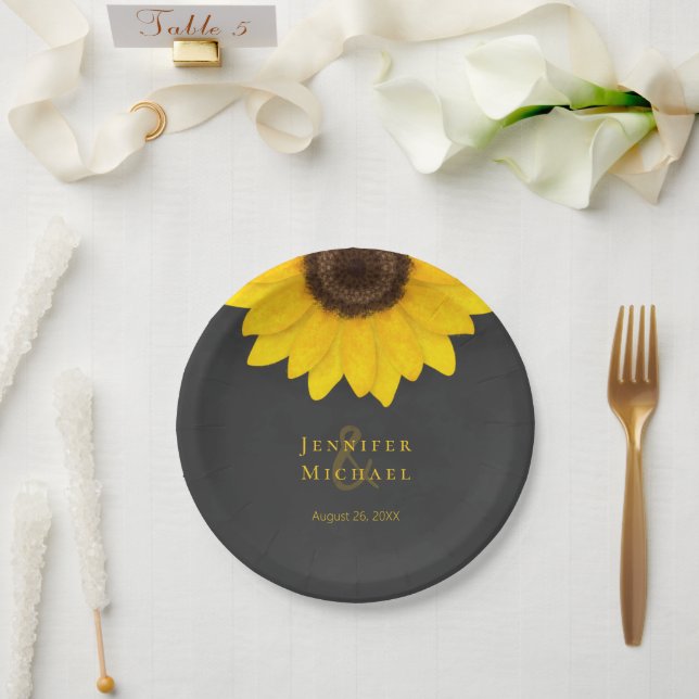 Assiettes En Carton tableau de tournesol mariage fleuri rustique (Mariage)