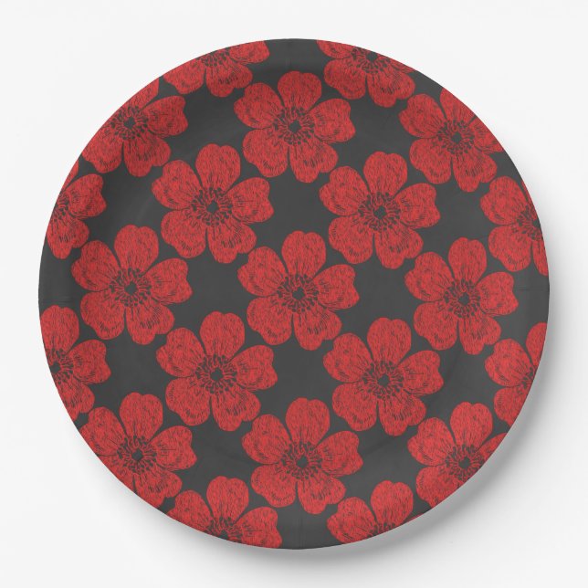 Assiettes En Carton Tableau noir Wild Red Roses (Devant)