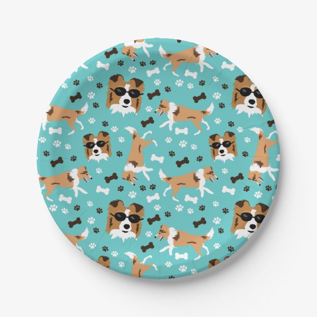 Assiettes En Carton Tablettes Shetland Sheepdog Mini Collie Motif Pap (Devant)