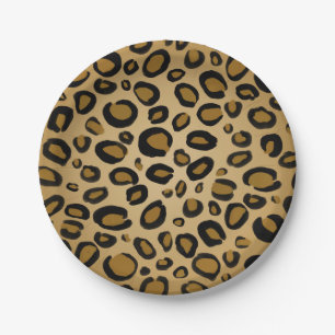 Assiettes En Carton Taches de léopard imprimées Guépard peint or beige