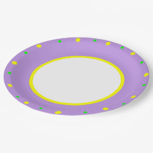 Assiettes En Carton Taches géométriques violettes jaunes et vertes