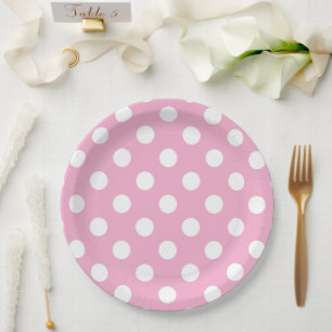 Assiettes En Carton Taches rose et blanc