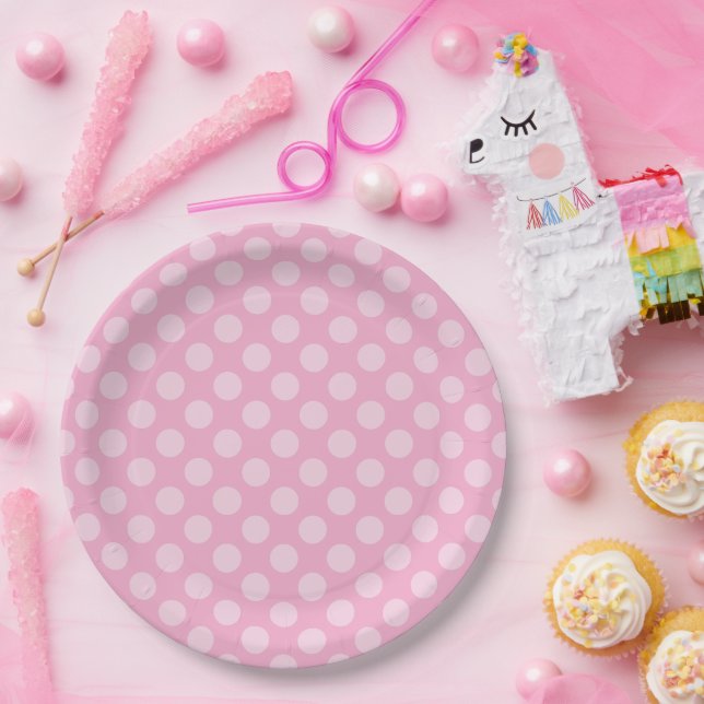 Assiettes En Carton Tacheté de rose clair (Fête)