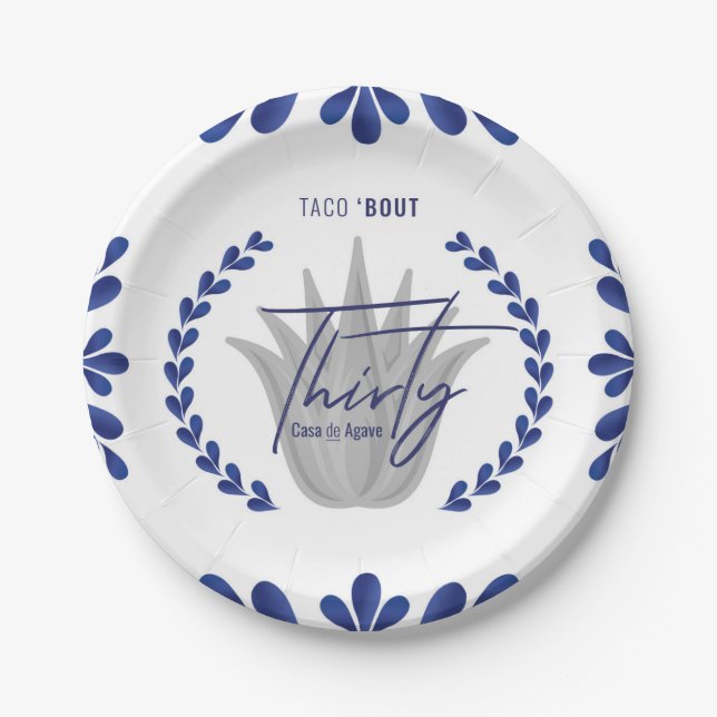 Assiettes En Carton Taco' Bout 30 | Plaques Tequila bleu/argent (Devant)