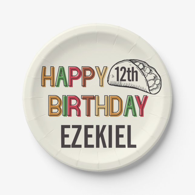 Assiettes En Carton Taco Joyeux Anniversaire Personnalisé (Devant)