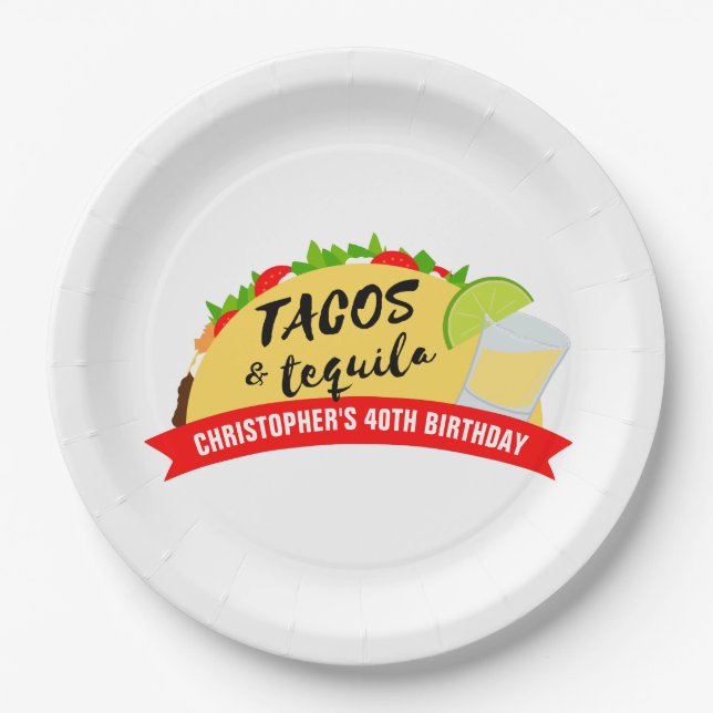 Assiettes En Carton Tacos et Tequila fête d'anniversaire (Devant)