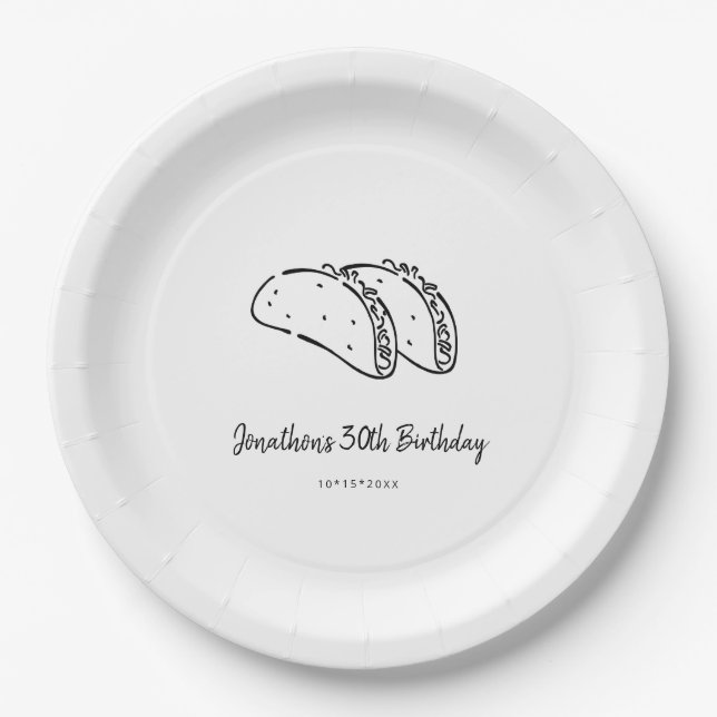 Assiettes En Carton Tacos fête d'anniversaire (Devant)
