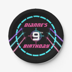 Assiettes En Carton Tag laser Girls Neon rose fête d'anniversaire nour